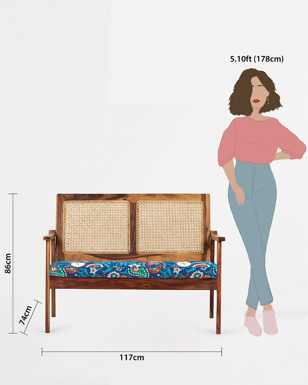 French Rattan Love Seat India Paisleys Blue - Image 7