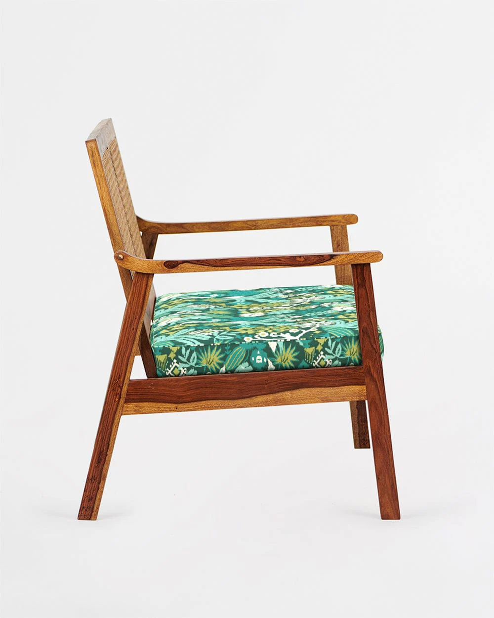 French Rattan Love Seat Tropical Ikkat Green - Image 6