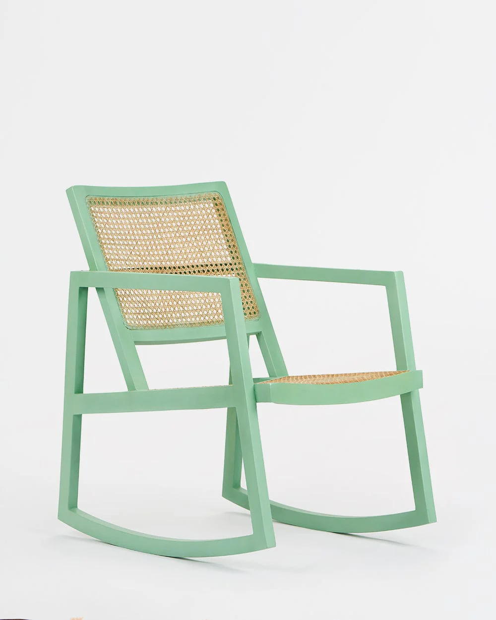 French Rattan Rocking Chair-Teal - Image 2