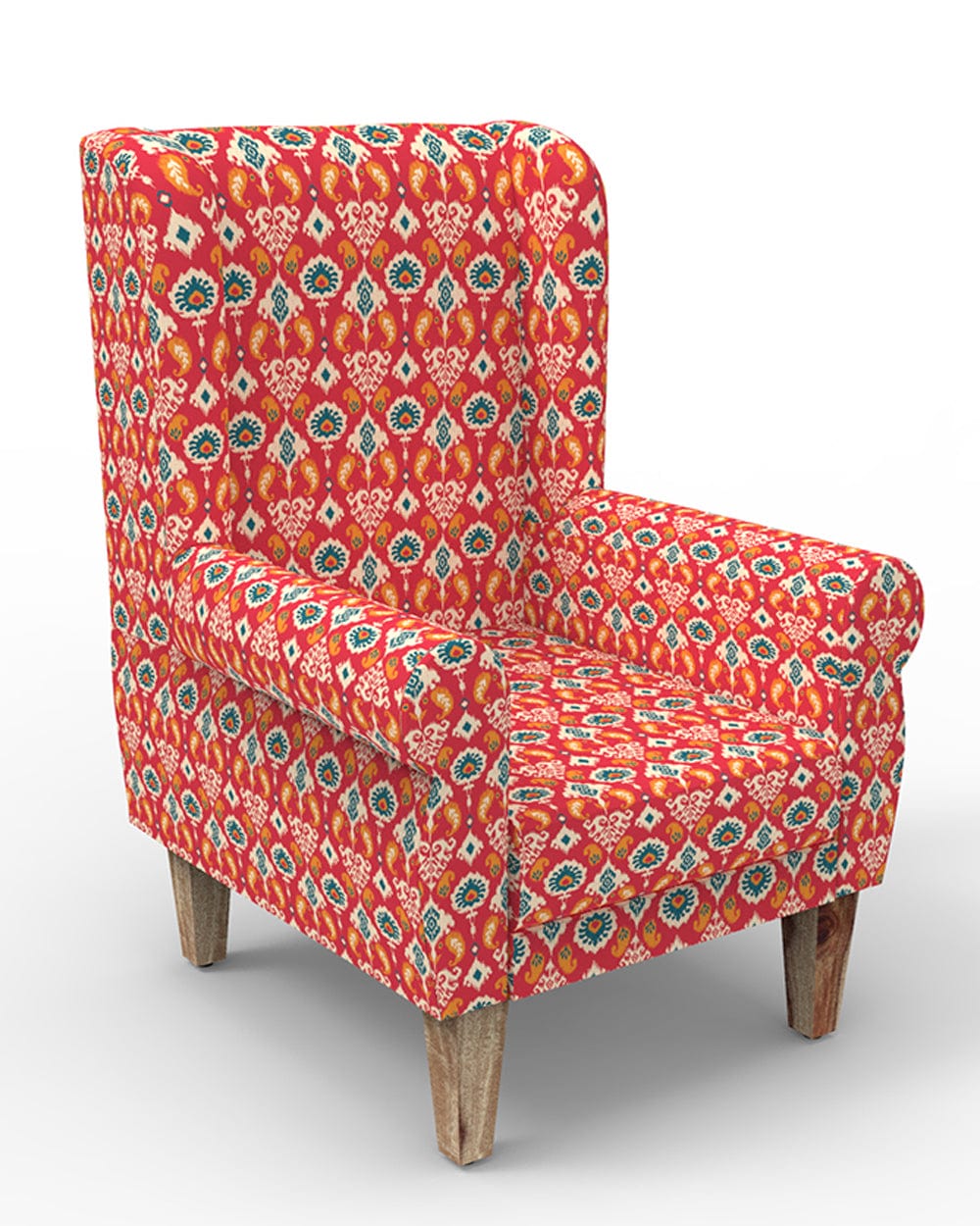 Begum Wing Chair - Red Ikkat - Image 3