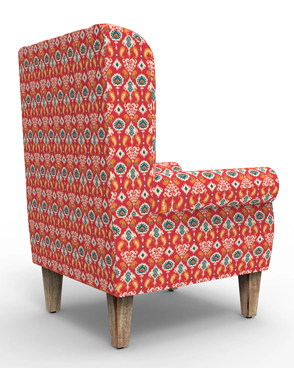 Begum Wing Chair - Red Ikkat - Image 4