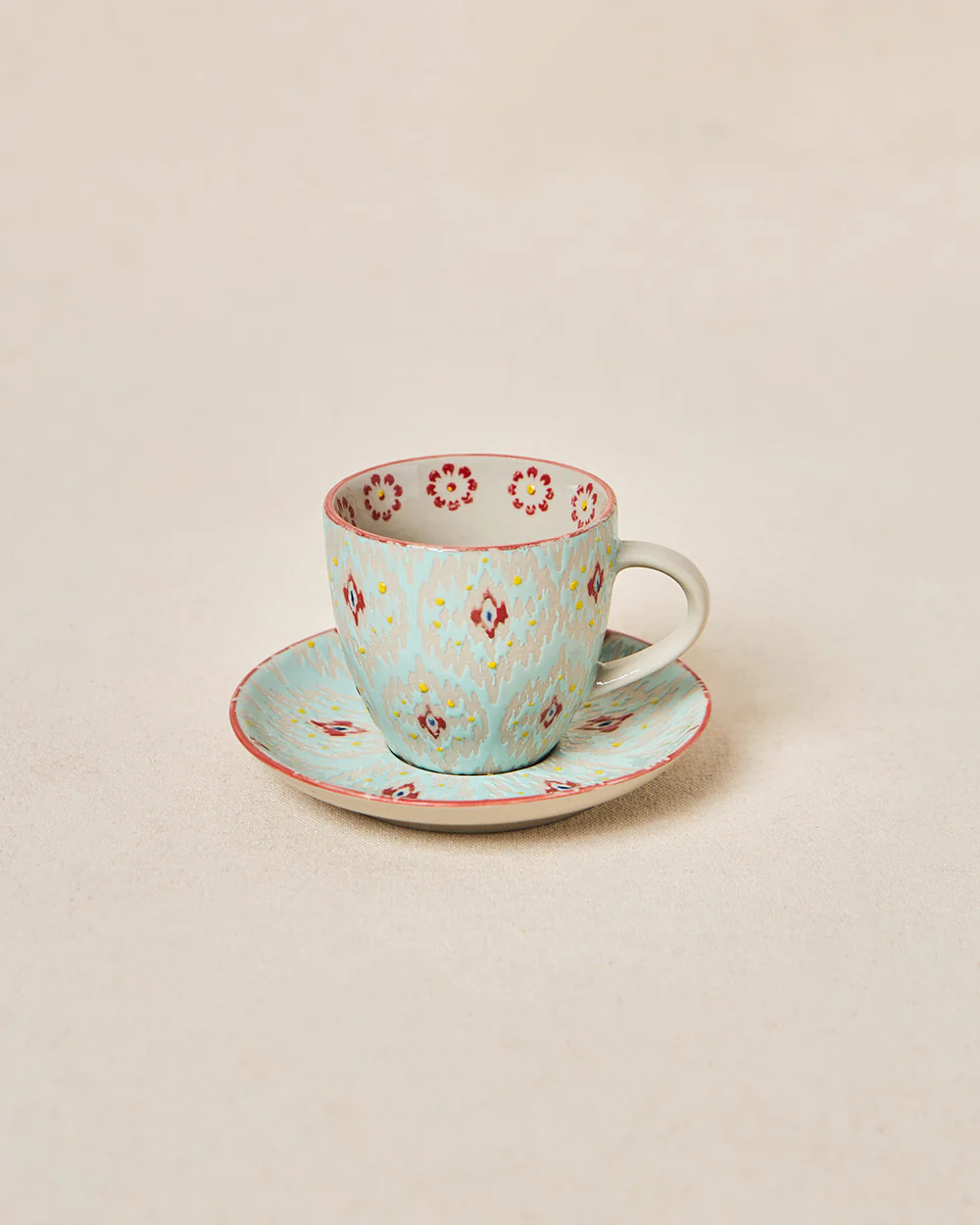 Ikat Fusion Cup & Saucer Set - Teal, 100ml - Image 2