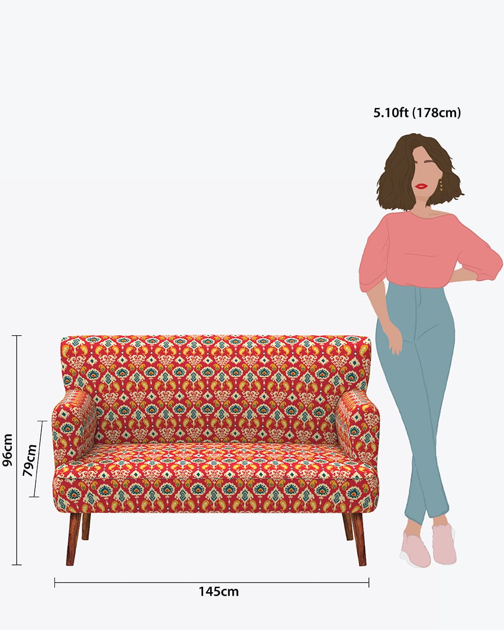 Jodhpur Love Seat - Red Ikkat - Image 7