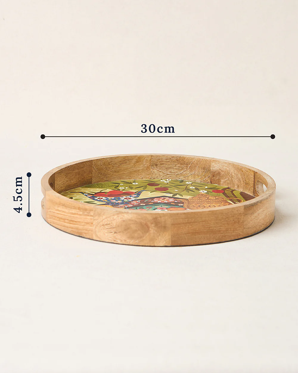 Kahwah Hour Wooden Serving Tray, 12" dia | Kashmir Trails - Image 4