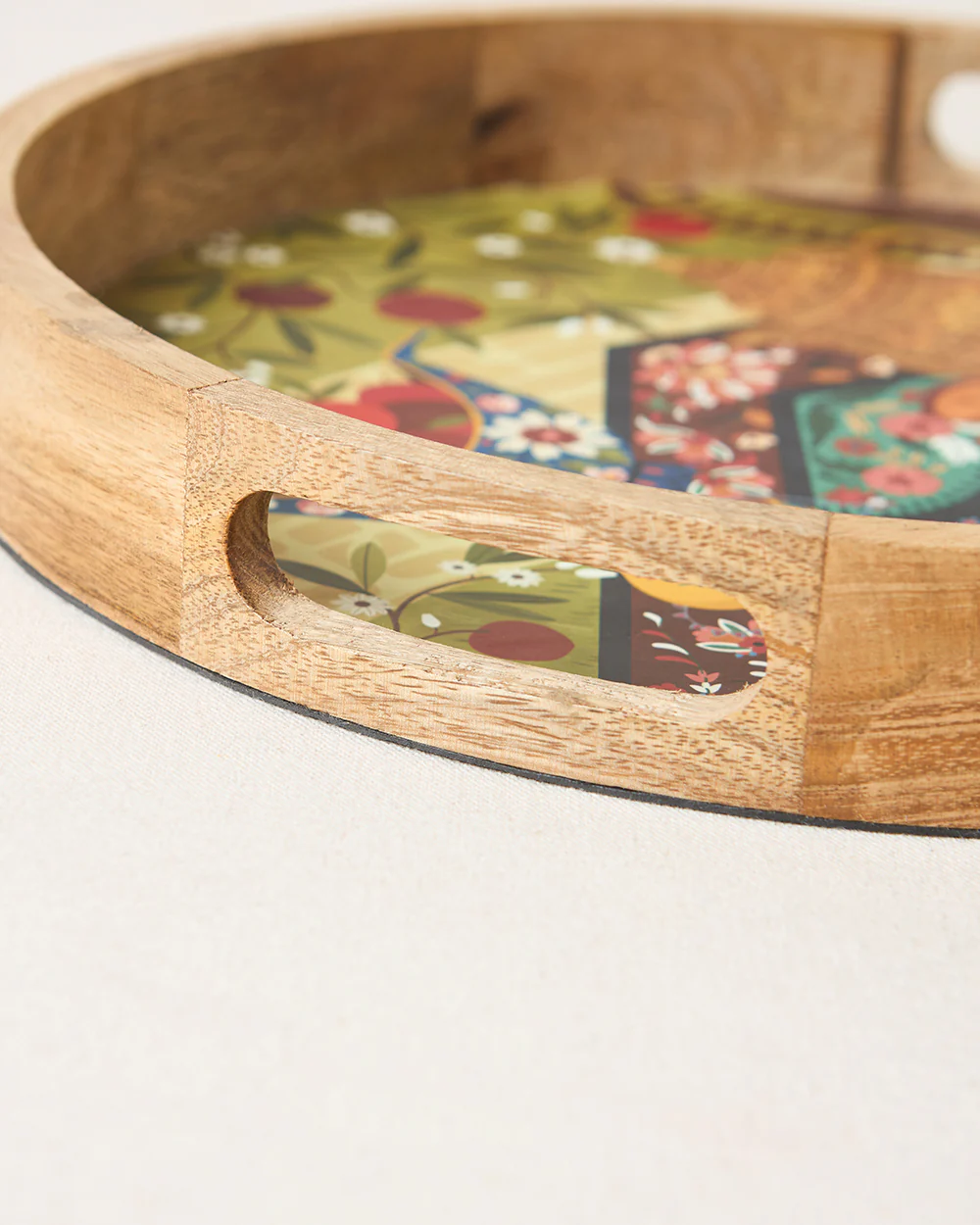 Kahwah Hour Wooden Serving Tray, 12" dia | Kashmir Trails - Image 5