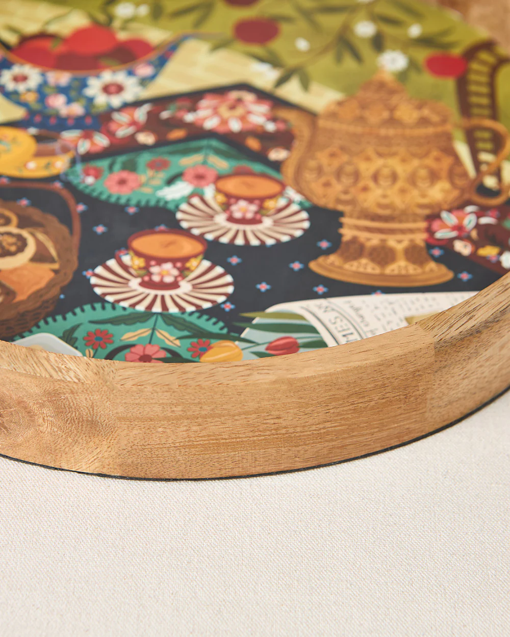 Kahwah Hour Wooden Serving Tray, 12" dia | Kashmir Trails - Image 7