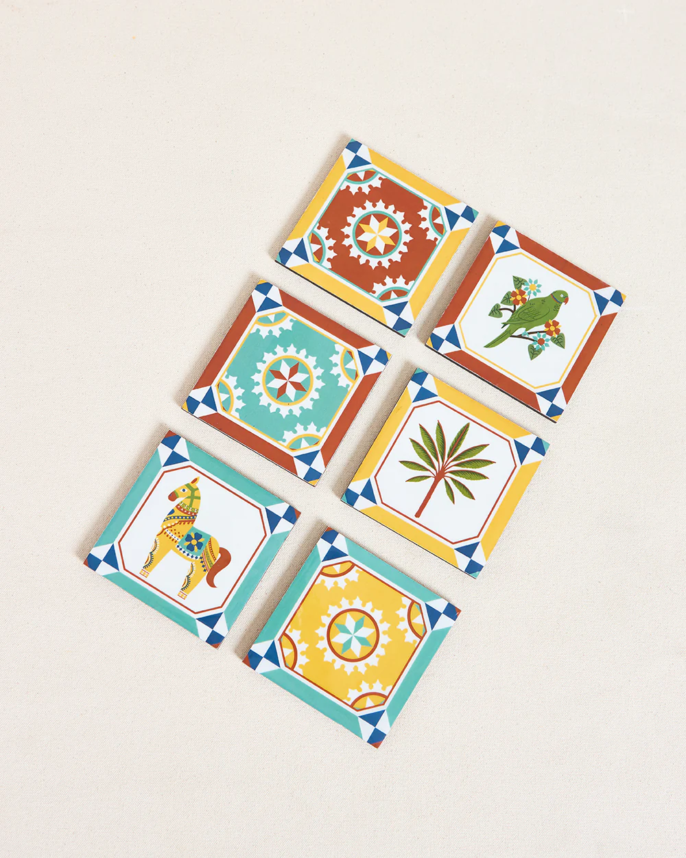 Karaikudi Tiles Coasters,  Set of 6 - Image 3