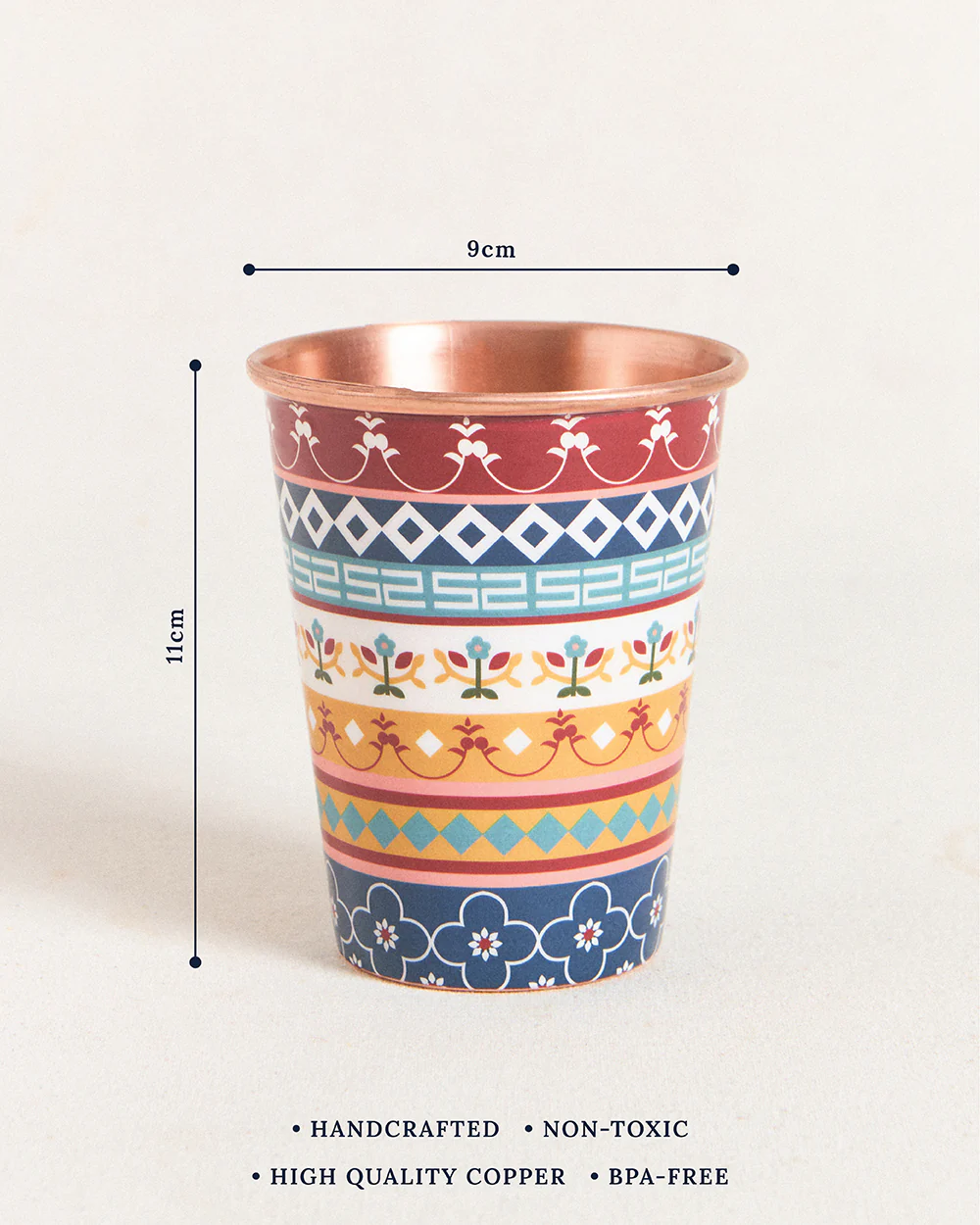 Karaikudi Tiles Copper Tumbler, Large - Image 4