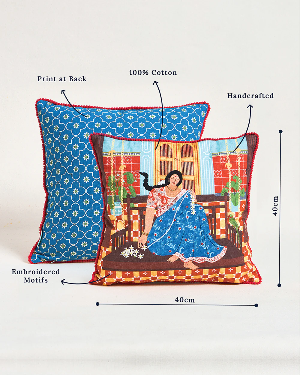 Lady Chettiar Cushion Cover, 16" - Image 4