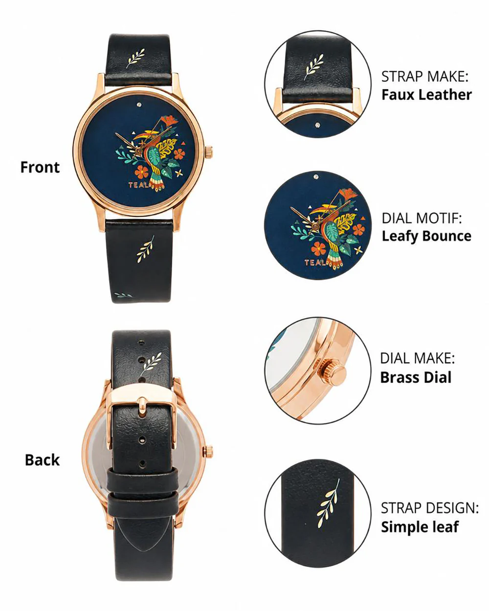 TEAL by Chumbak Tropical Birdie Watch Black - Image 3