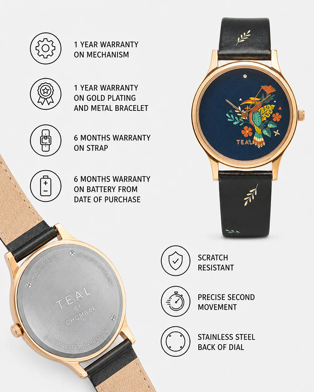TEAL by Chumbak Tropical Birdie Watch Black - Image 6