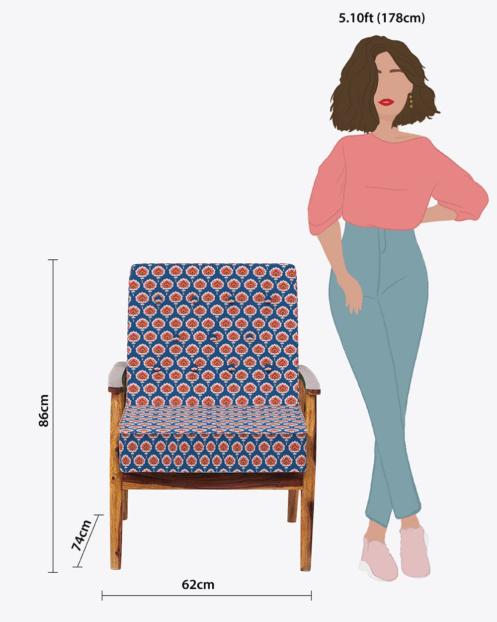 Memsaab Arm Chair - Blue Ikkat - Image 7