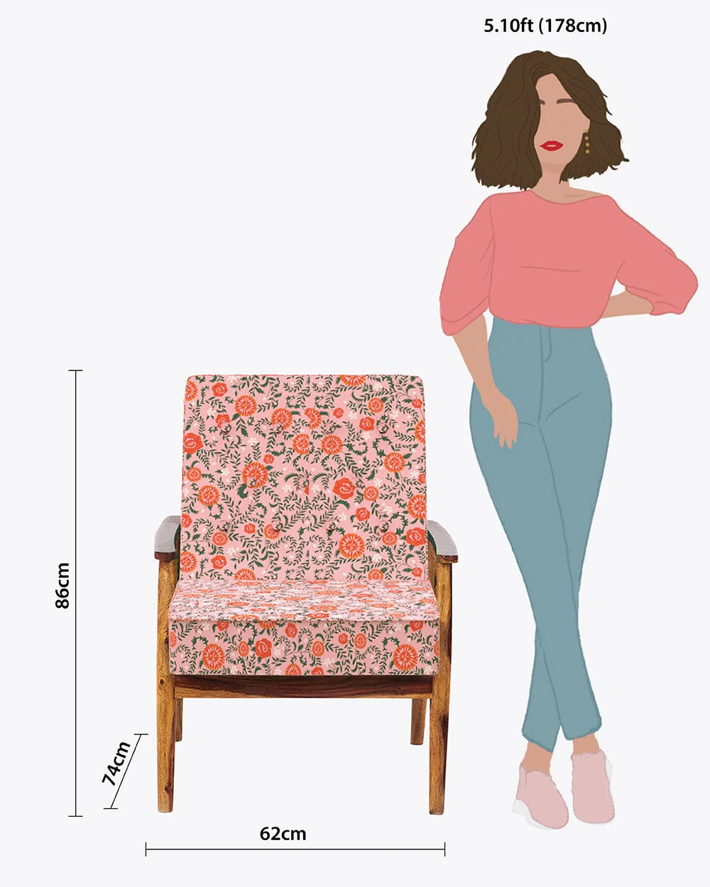 Memsaab Arm Chair - Earthy Florals Peach - Image 7
