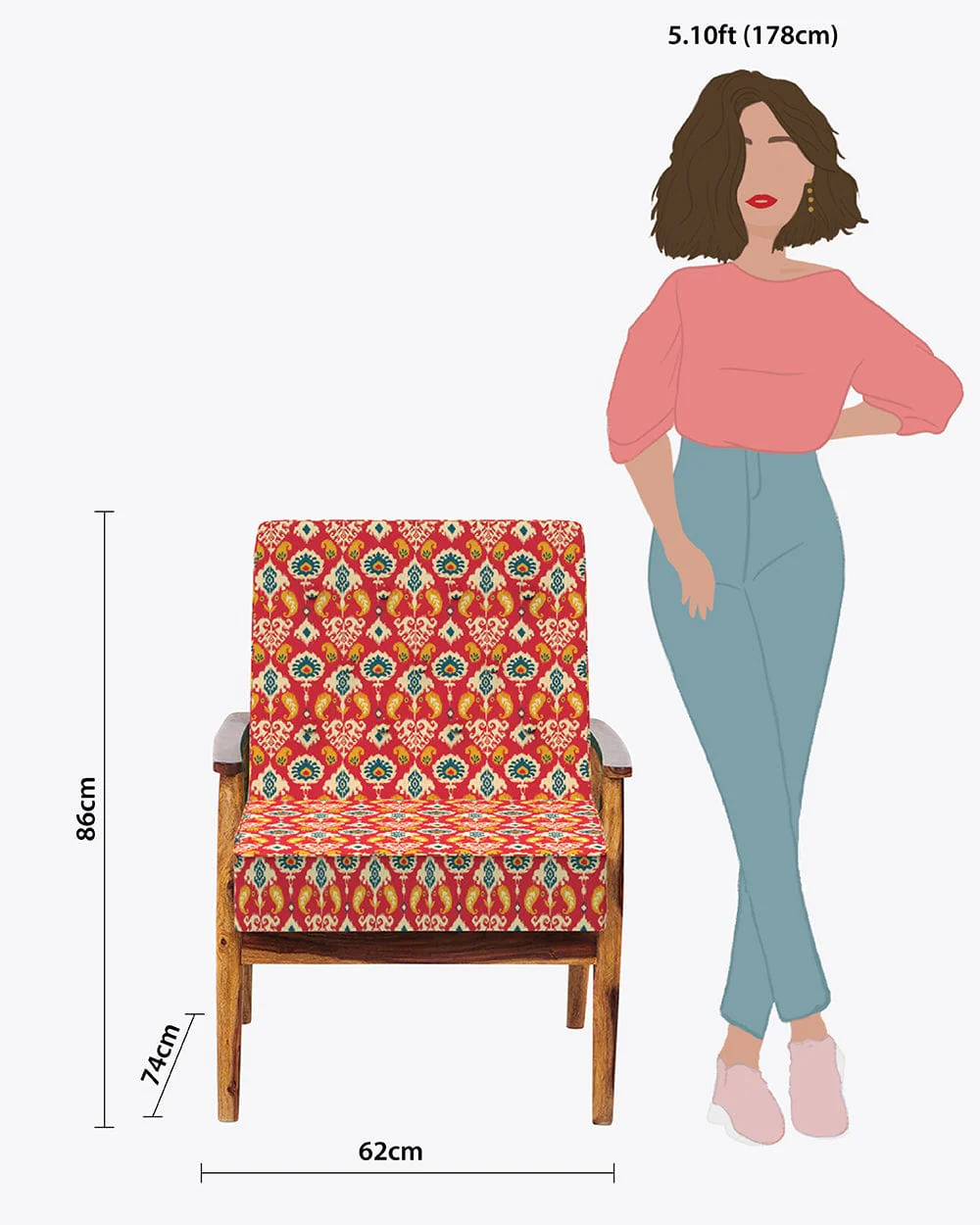 Memsaab Arm Chair - Red Ikkat - Image 7