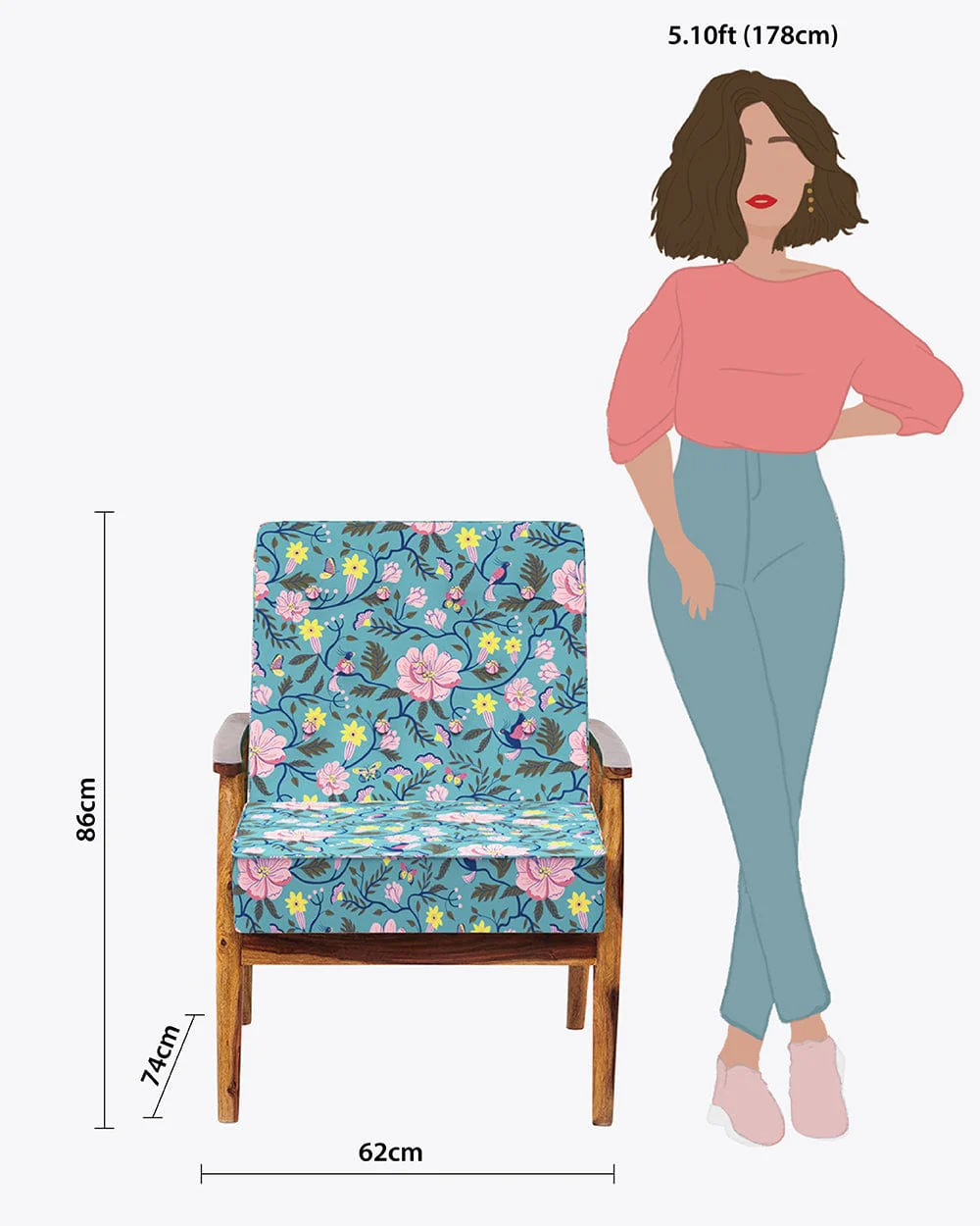 Memsaab Arm Chair - Spring Bloom Teal - Image 7