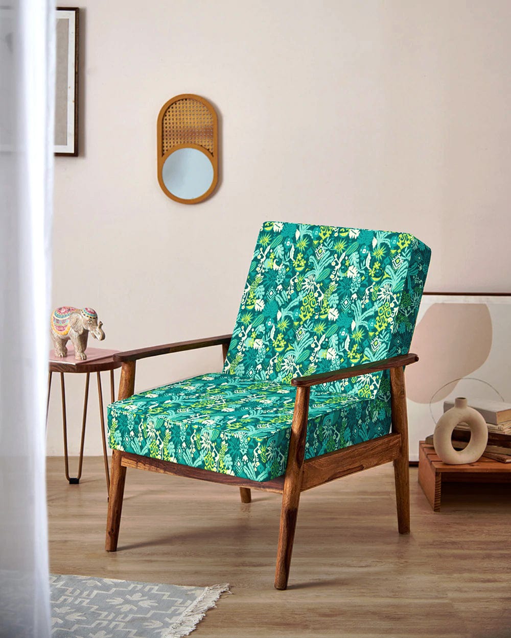 Memsaab Arm Chair - Tropical Ikkat Green