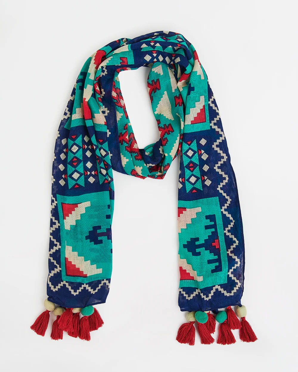 Mercado Aztec Tassels Scarf - Rectangular  - Image 3