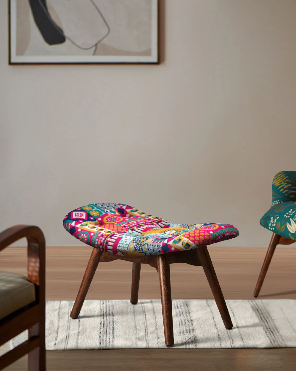 Mid Century Modern Foot Rest - Floral Swirls