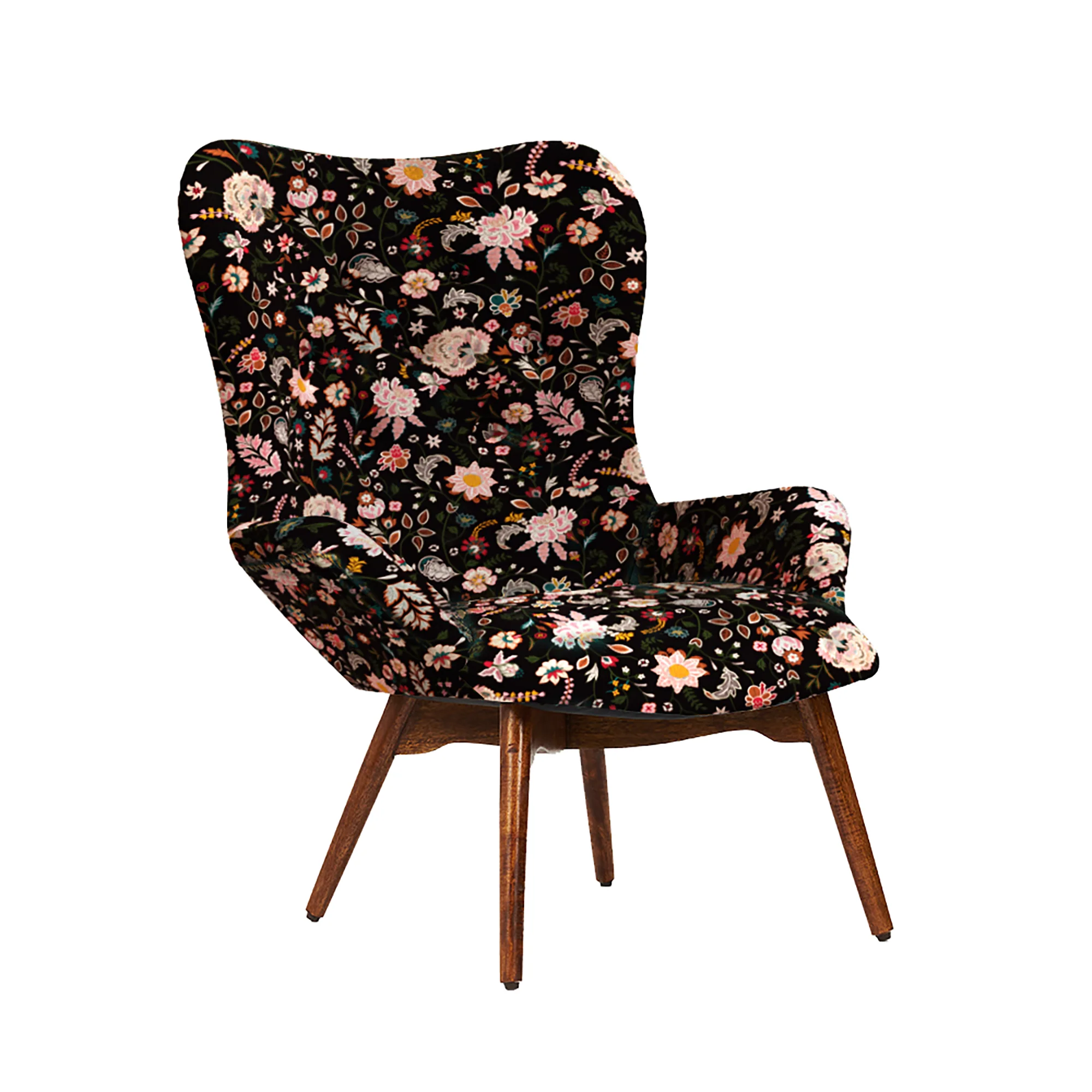 Mid Century Modern Wing Chair-Bohemian Paisley Black - Image 3