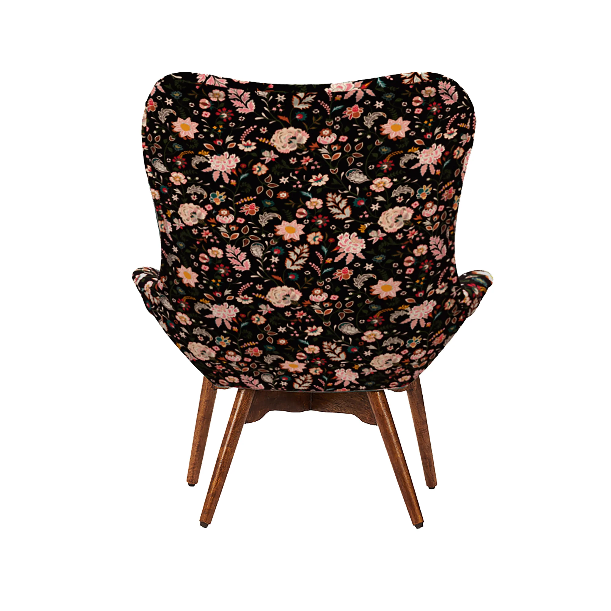 Mid Century Modern Wing Chair-Bohemian Paisley Black - Image 5