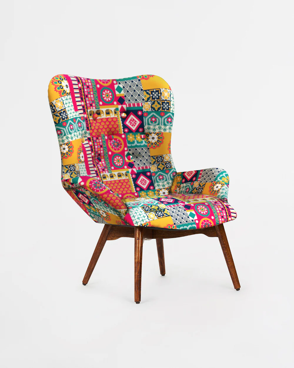 Mid Century Modern Wing Chair-Floral Swirls - Image 3
