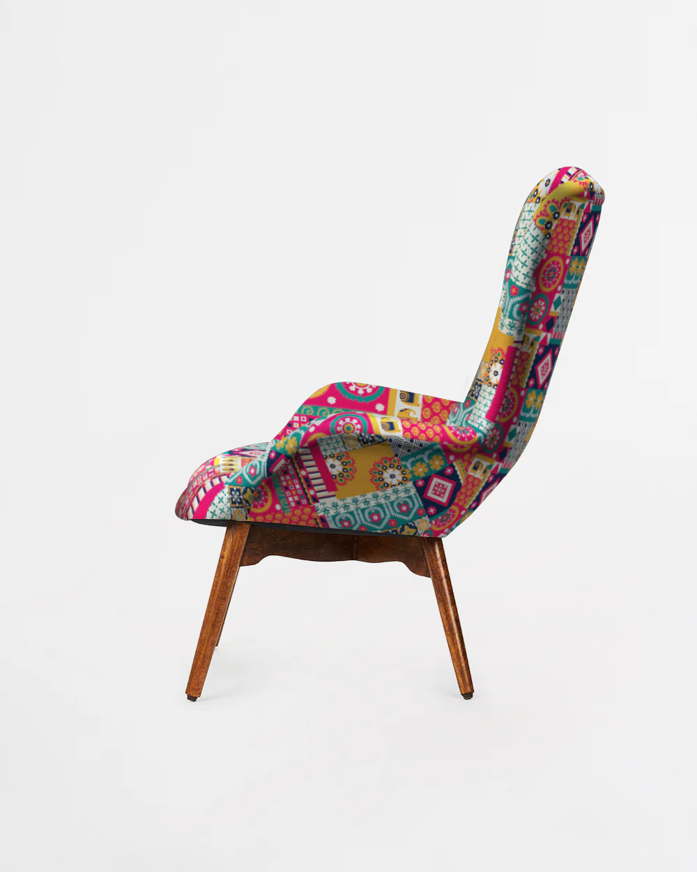 Mid Century Modern Wing Chair-Floral Swirls - Image 4