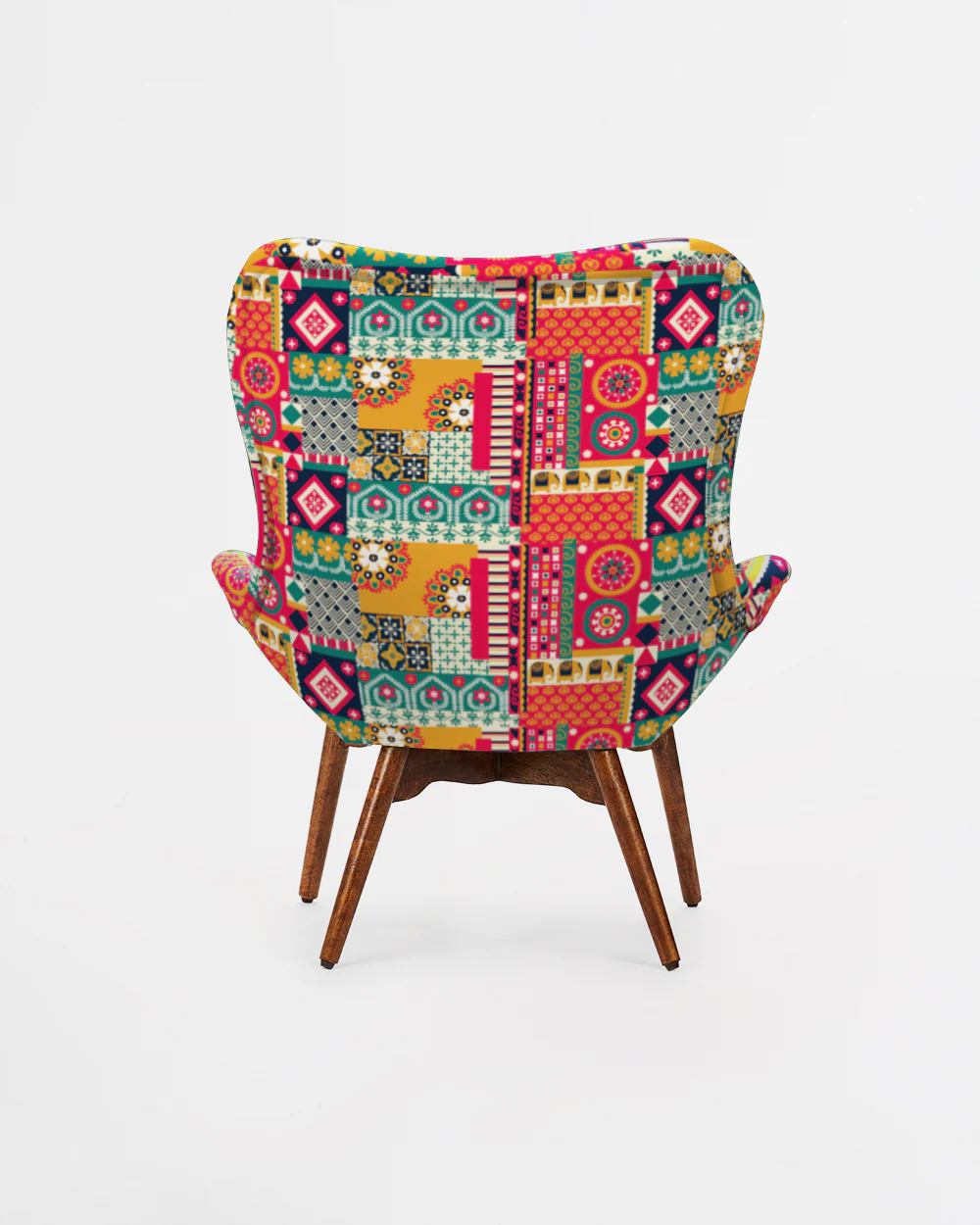 Mid Century Modern Wing Chair-Floral Swirls - Image 5