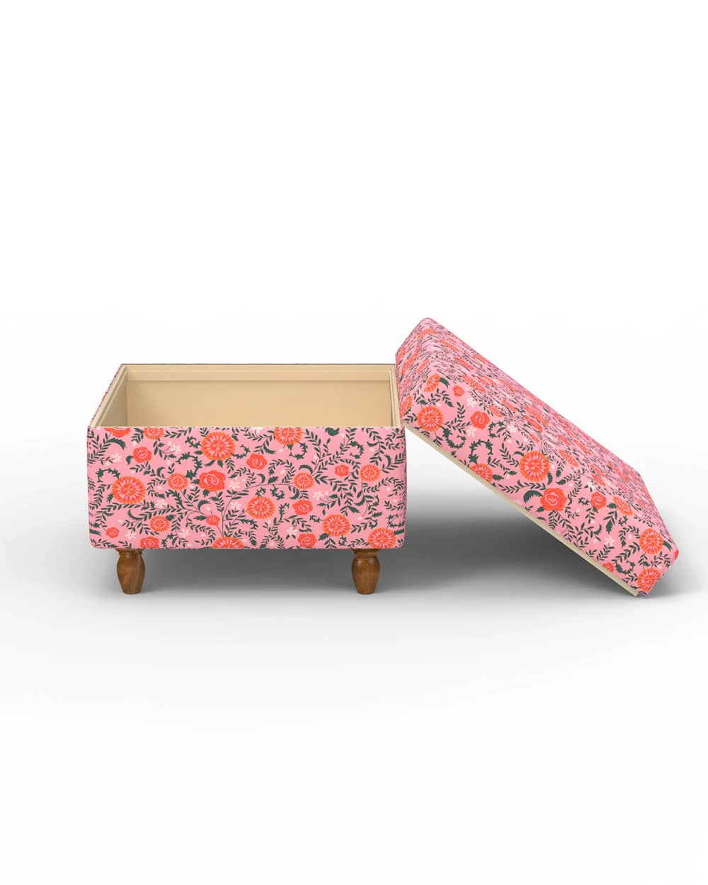 Modern Trunk Storage Ottoman - Earthy Florals Peach - Image 6