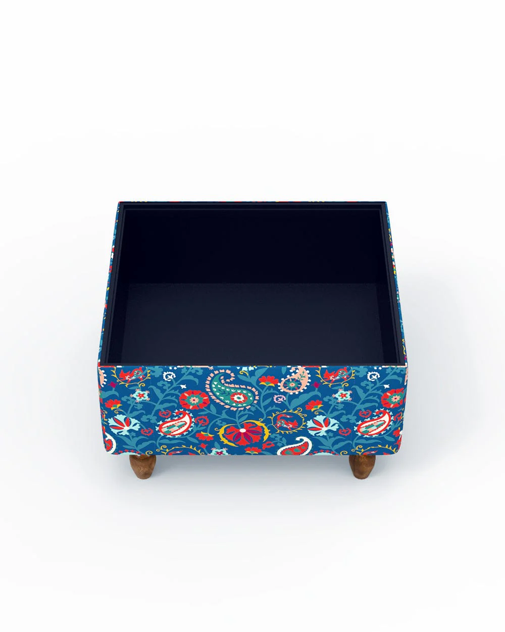 Modern Trunk Storage Ottoman - India Paisleys Blue - Image 3