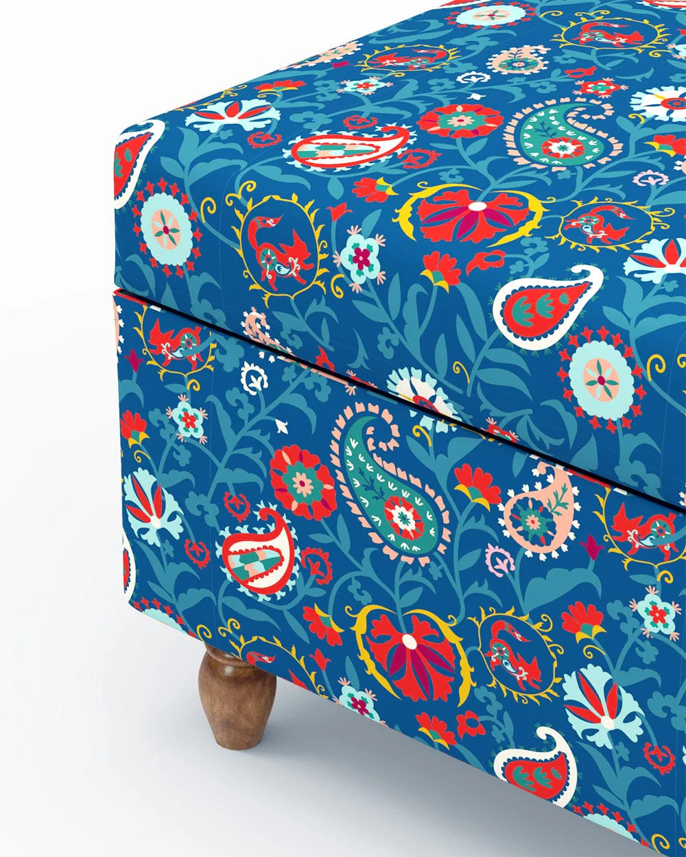 Modern Trunk Storage Ottoman - India Paisleys Blue - Image 4