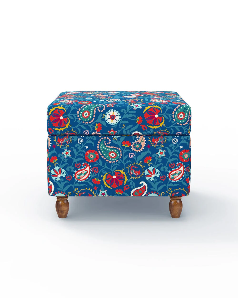 Modern Trunk Storage Ottoman - India Paisleys Blue - Image 5