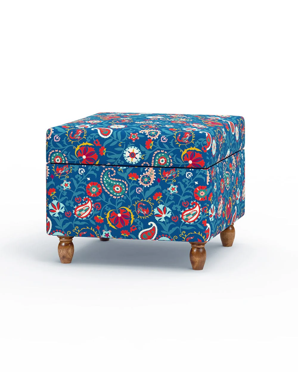 Modern Trunk Storage Ottoman - India Paisleys Blue - Image 6