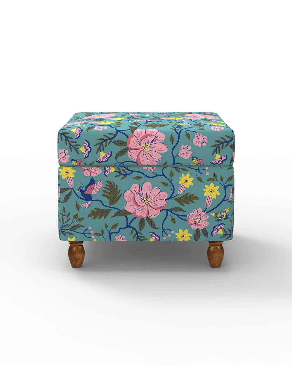 Modern Trunk Storage Ottoman - Spring Bloom Teal - Image 2