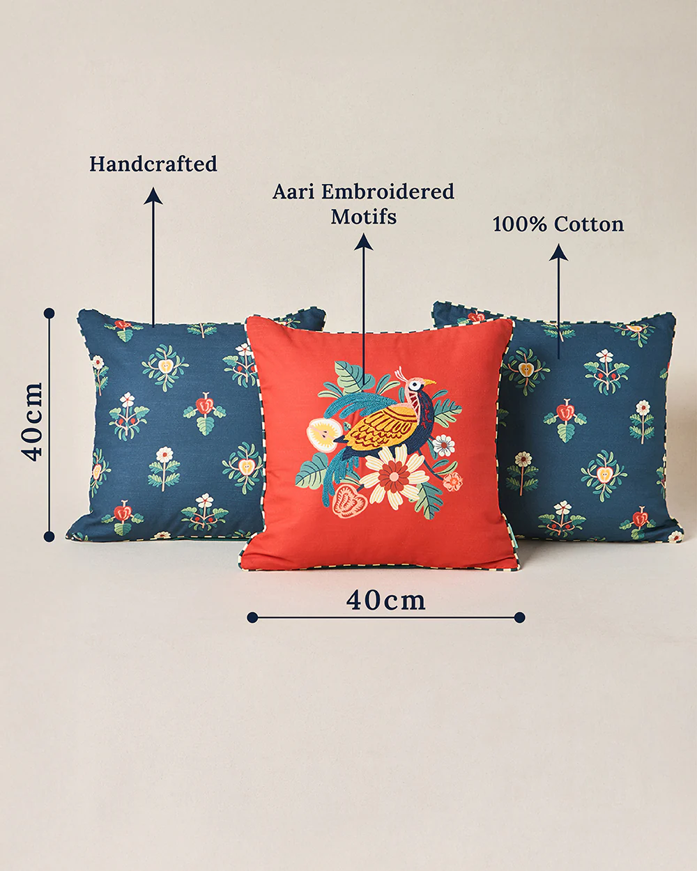Monal Cushion Cover - Set of 3, 16" | Kashmir Trails - Image 5