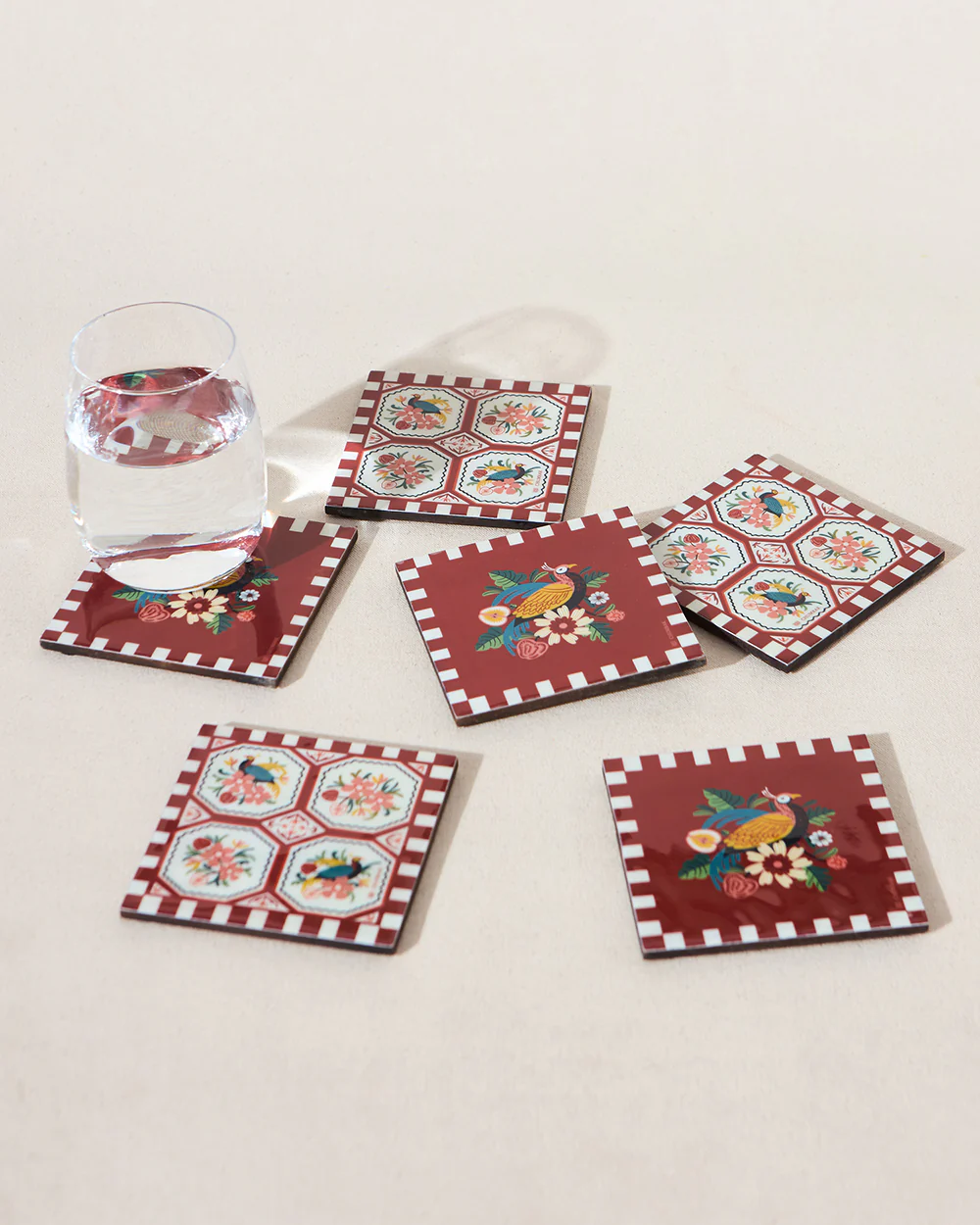 Monal Wooden Coasters - Set of 6, 4" | Kashmir Trails