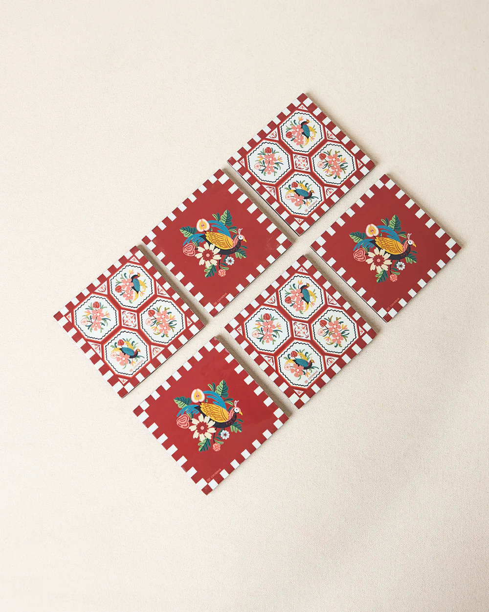 Monal Wooden Coasters - Set of 6, 4" | Kashmir Trails - Image 2
