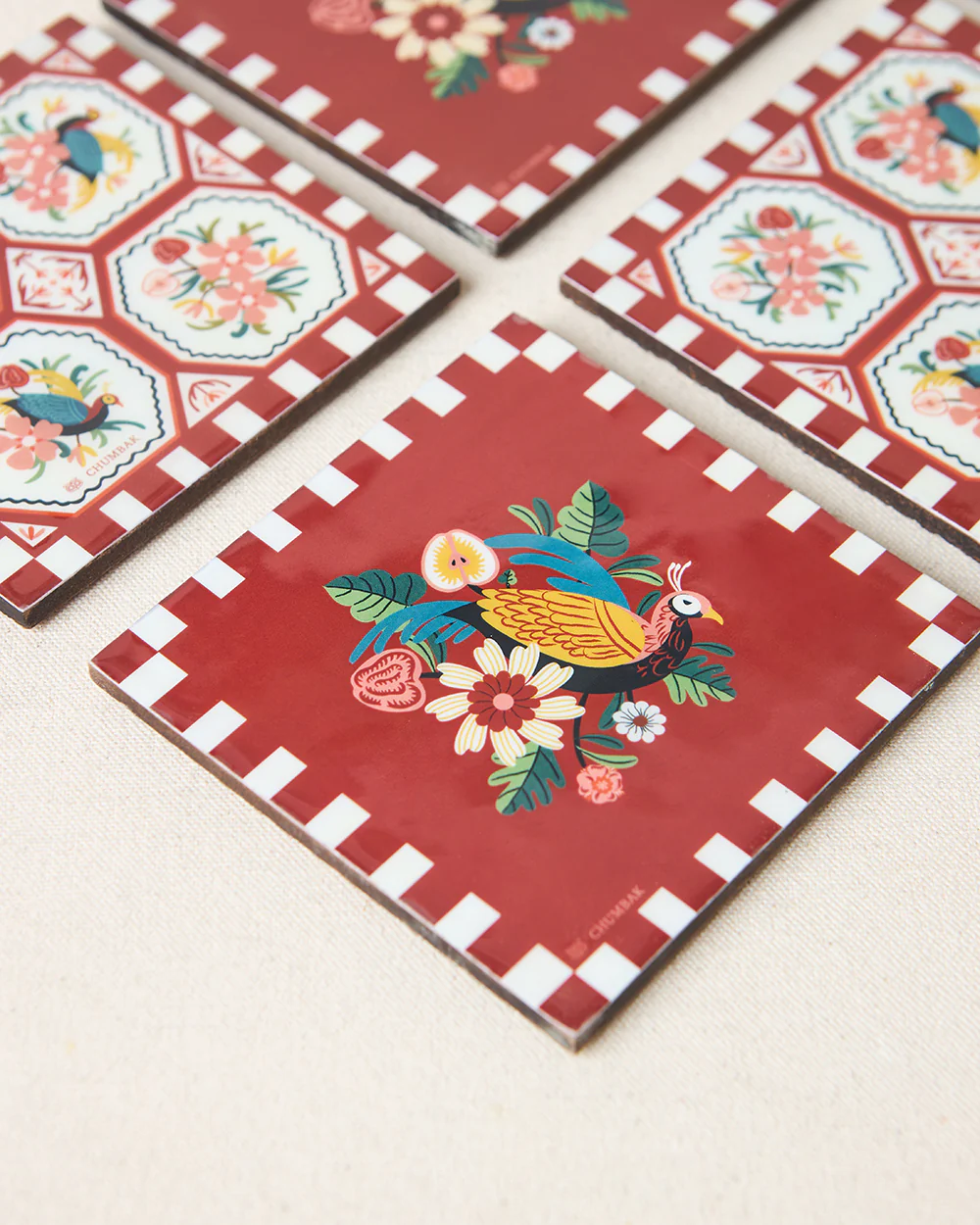 Monal Wooden Coasters - Set of 6, 4" | Kashmir Trails - Image 4