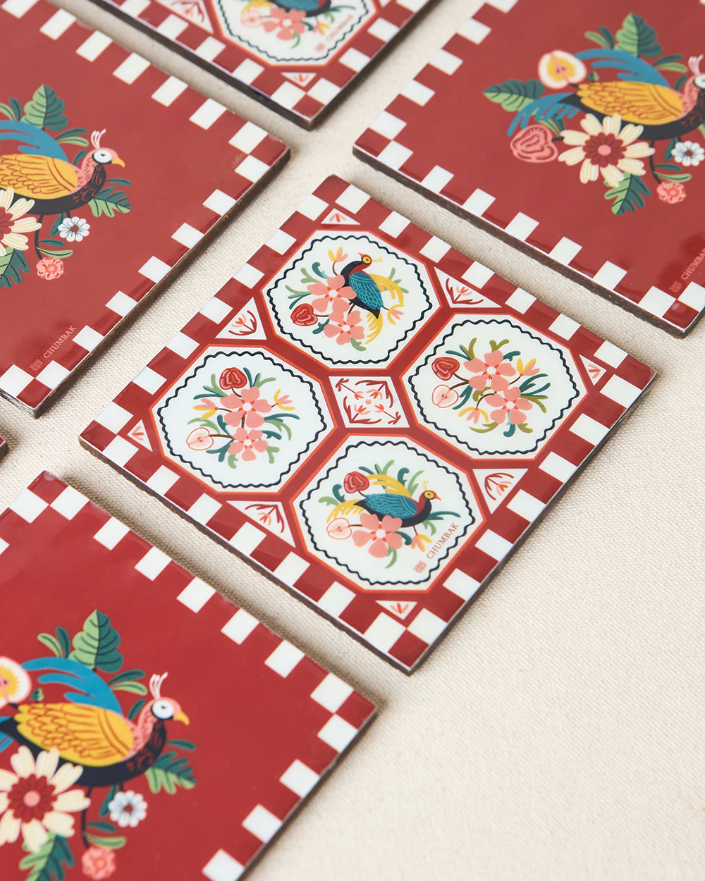 Monal Wooden Coasters - Set of 6, 4" | Kashmir Trails - Image 6