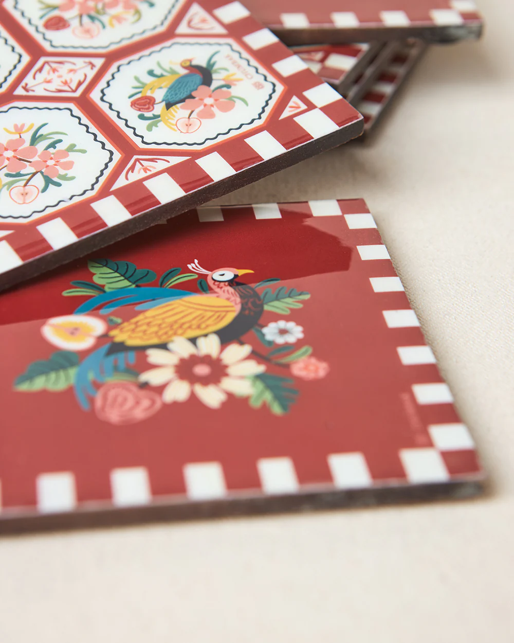 Monal Wooden Coasters - Set of 6, 4" | Kashmir Trails - Image 7