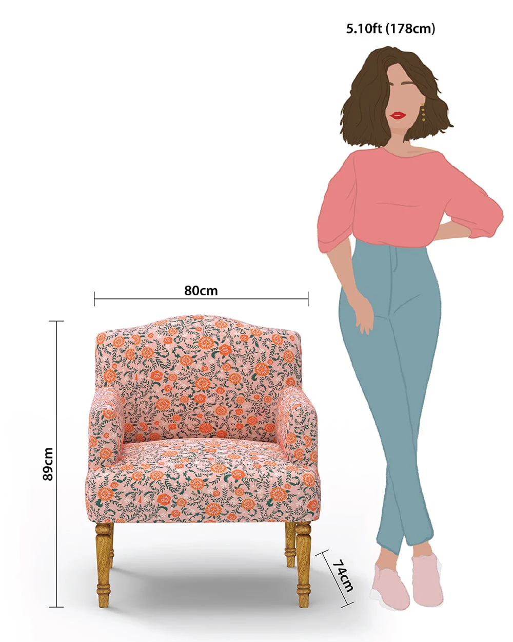 Nawaab Arm Chair - Earthy Florals Peach - Image 6