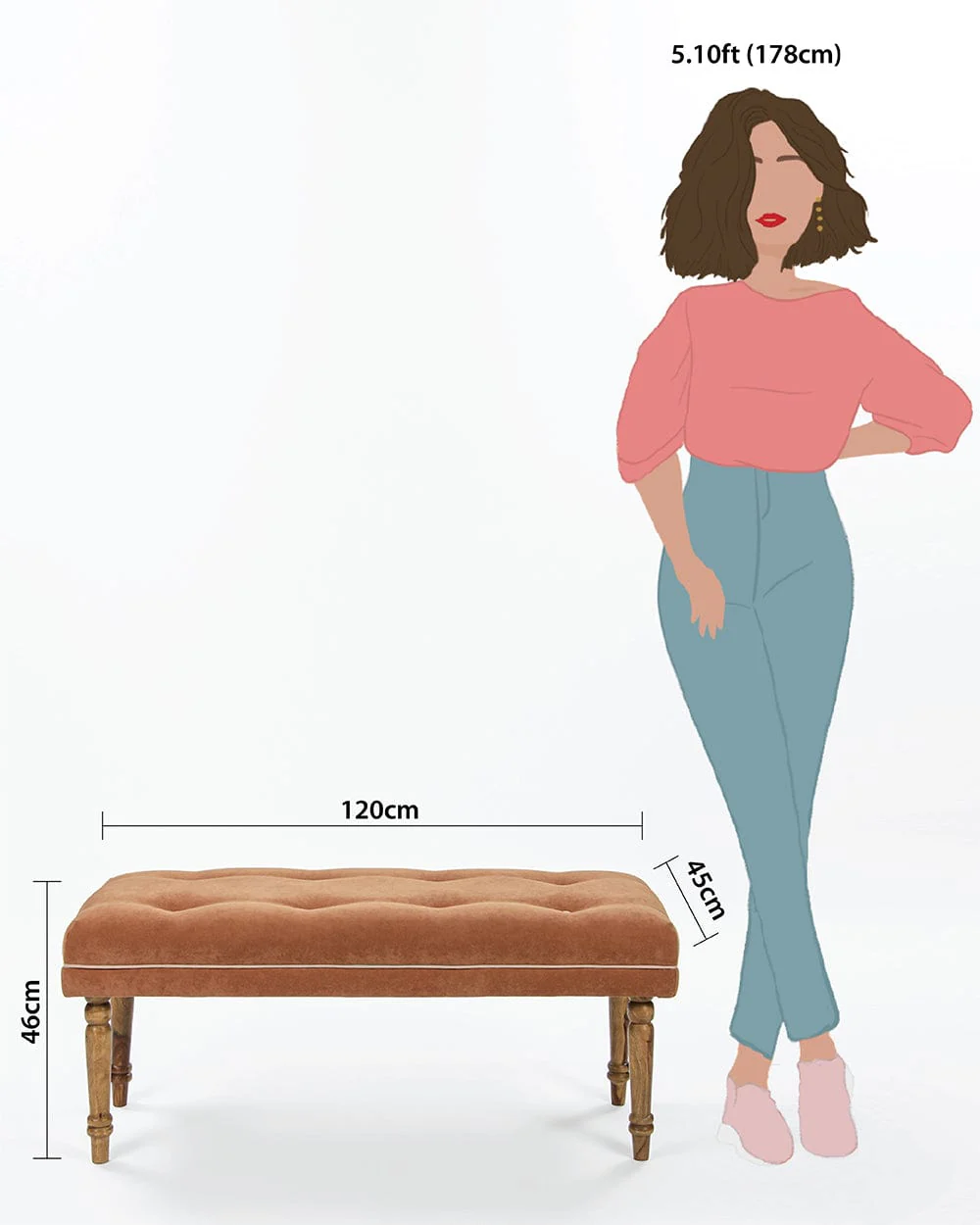 Nawaab Bench- Tuffted Burnt Orange - Image 6