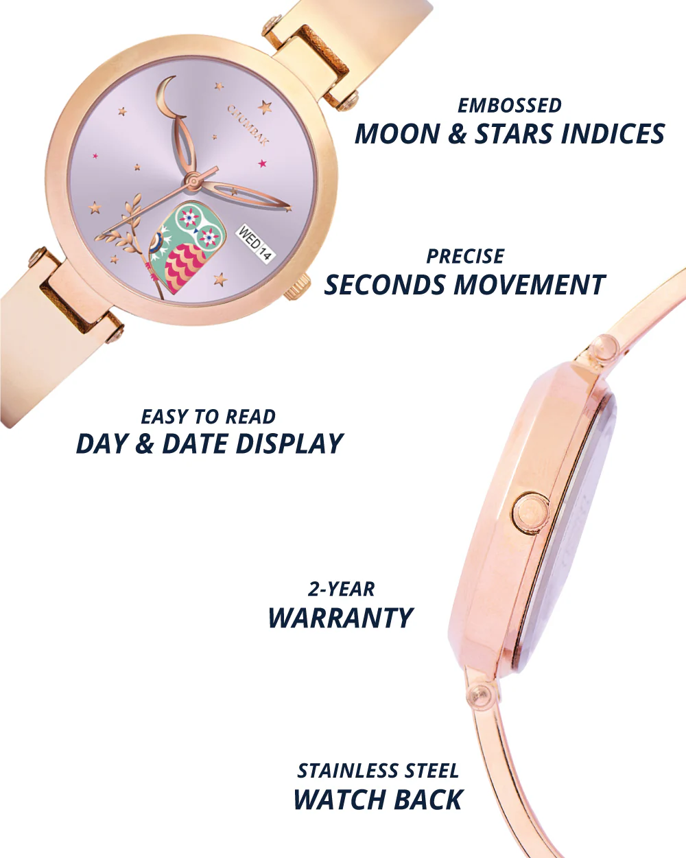 Nocturnal Metal Watch | Rosegold with Lilac Dial - Image 3