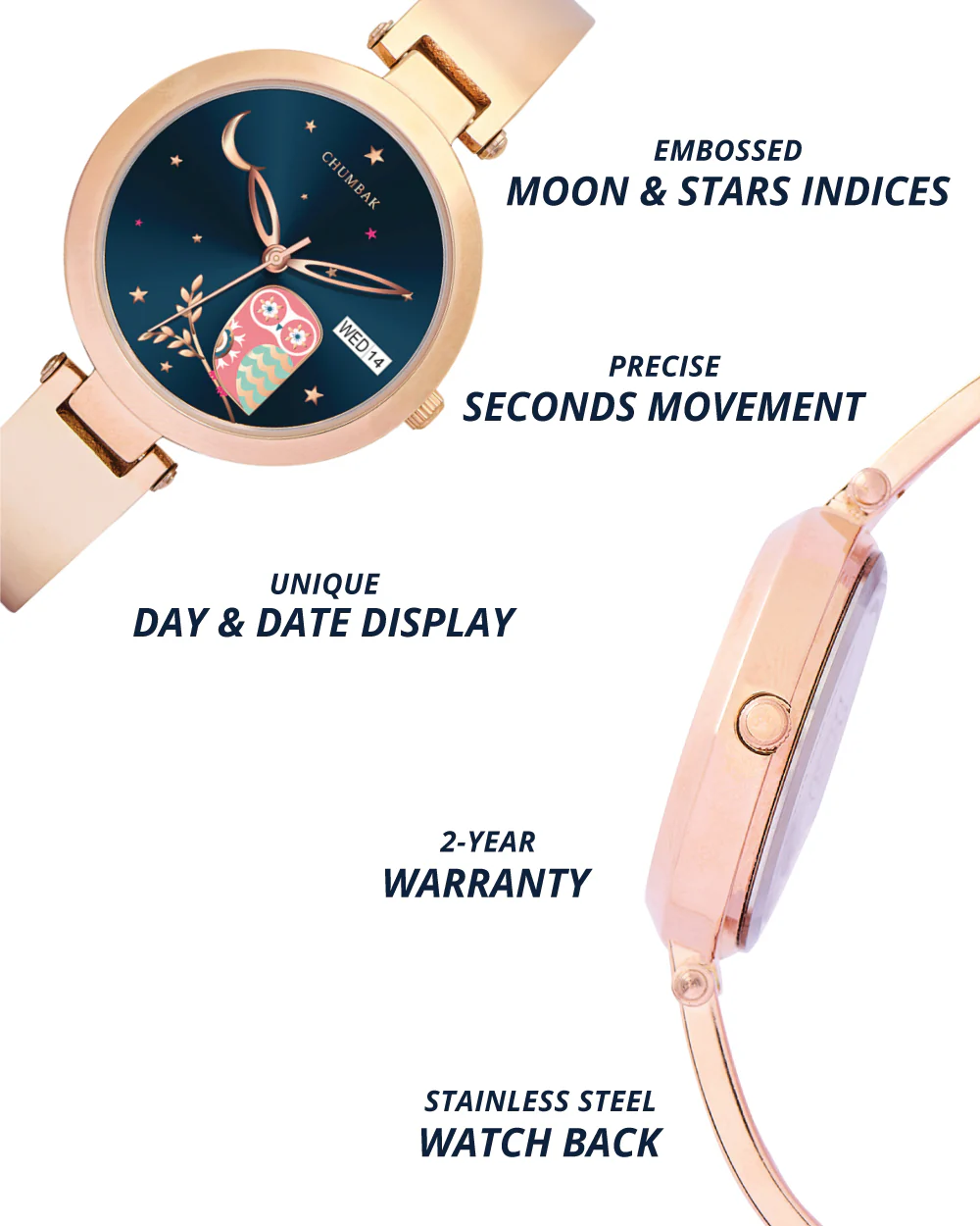 Nocturnal Metal Watch | Rosegold with Navy Dial - Image 3
