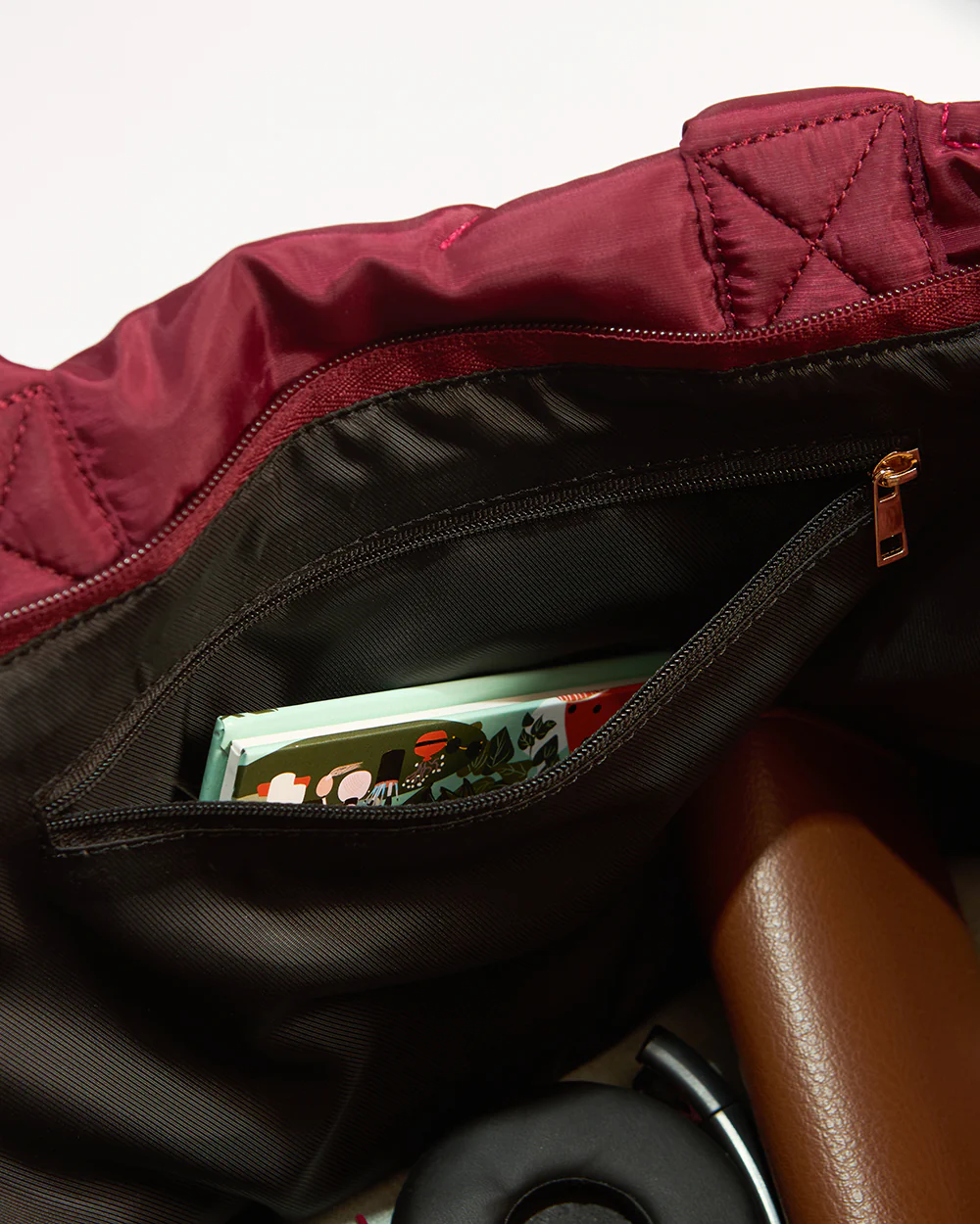 Quilted Puffer Tote - Maroon - Image 7