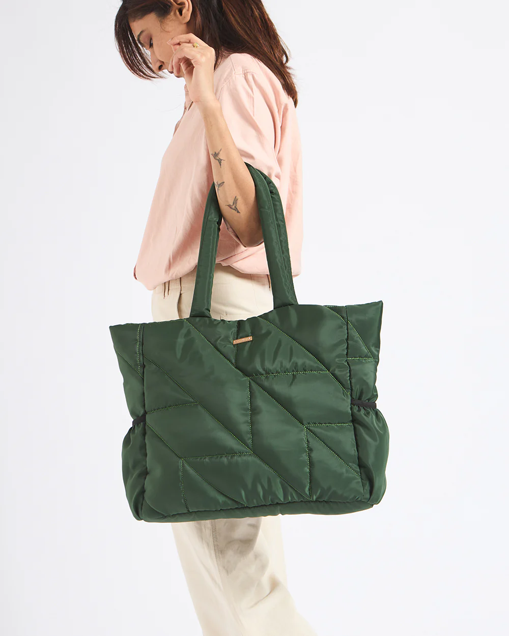 Quilted Puffer Tote - Olive - Image 2