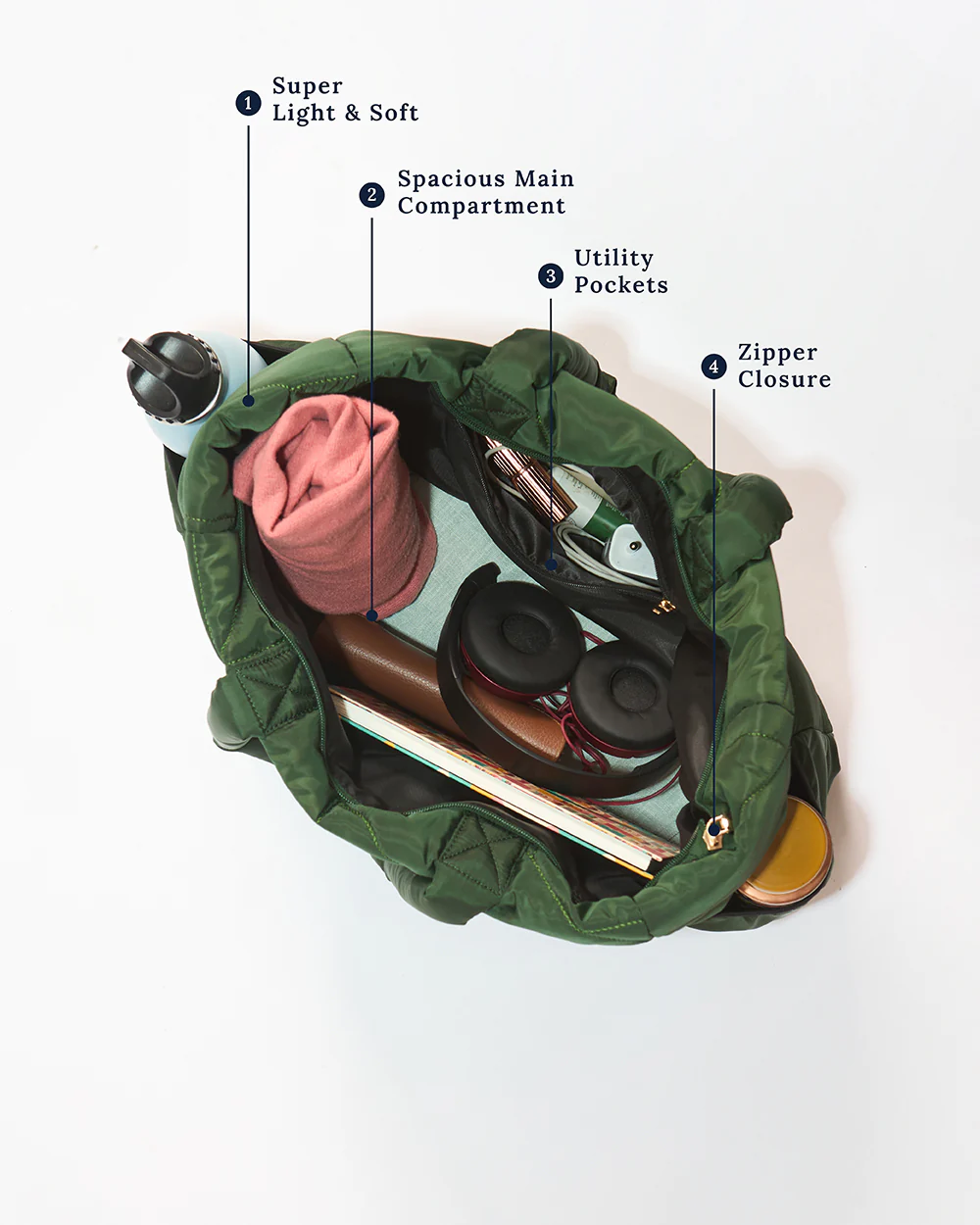 Quilted Puffer Tote - Olive - Image 4