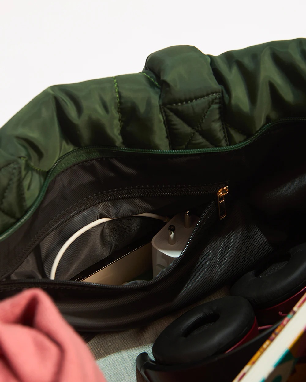 Quilted Puffer Tote - Olive - Image 7