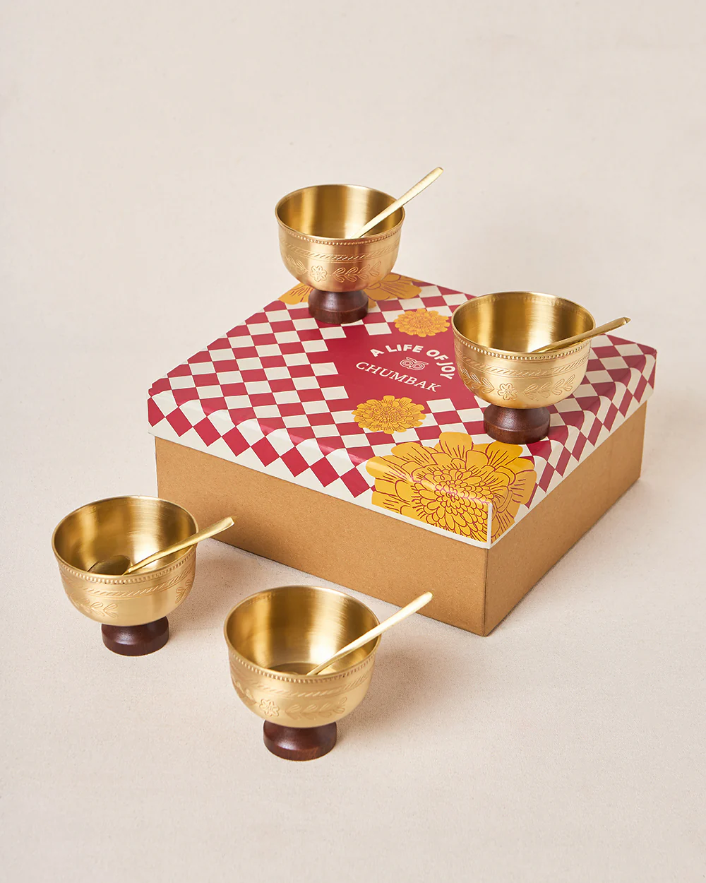 Rani Bagh Brass Dessert Bowl Gift Set - Set of 4, 180ml | Palace Memoirs