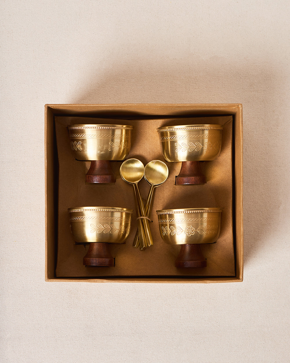 Rani Bagh Brass Dessert Bowl Gift Set - Set of 4, 180ml | Palace Memoirs - Image 9
