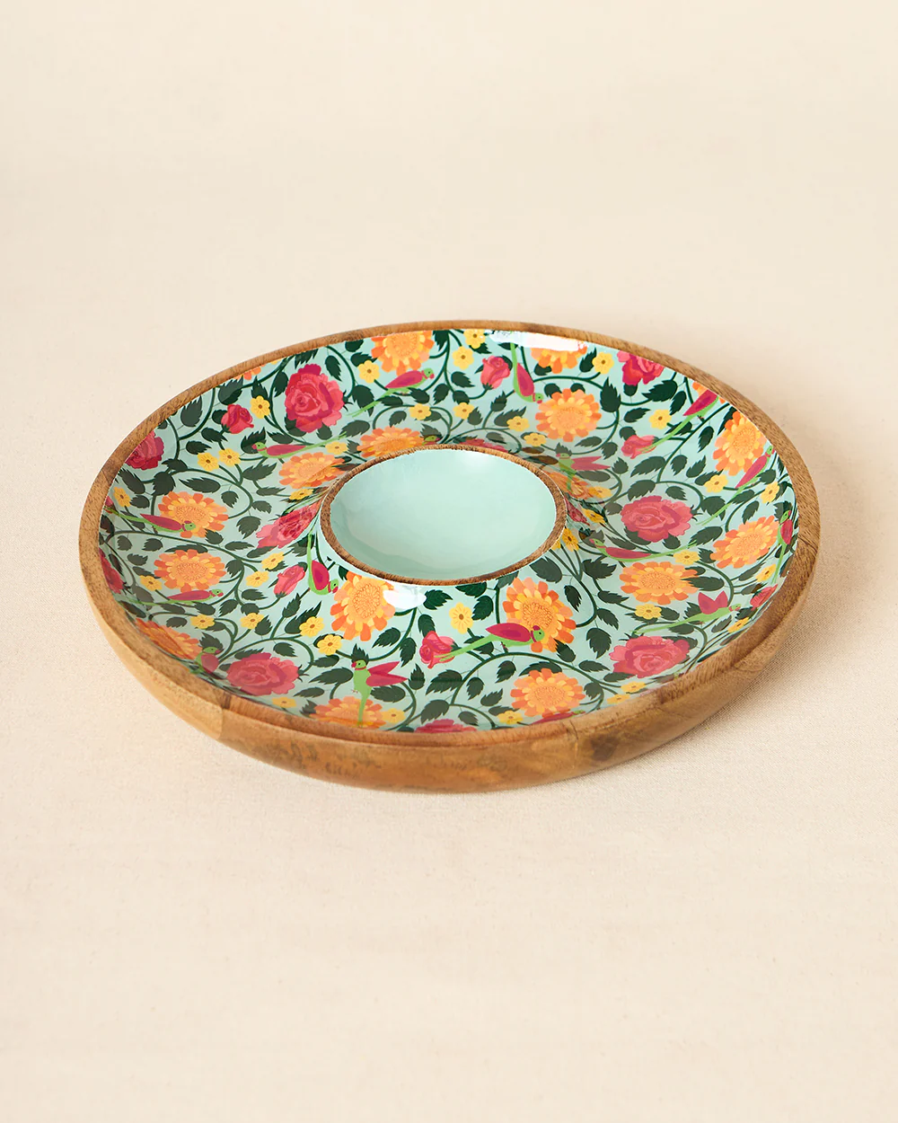 Rani Bagh Wooden Chip & Dip Platter, 12"dia | Palace Memoirs